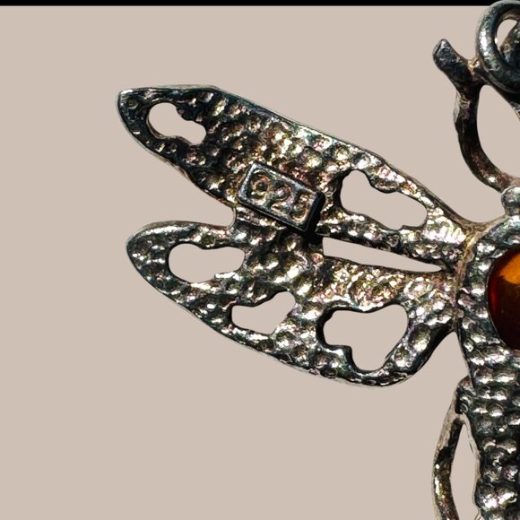 Dragonfly Amber & Sterling Silver 925 Vintage Dangle Earrings - Picture 2 of 9